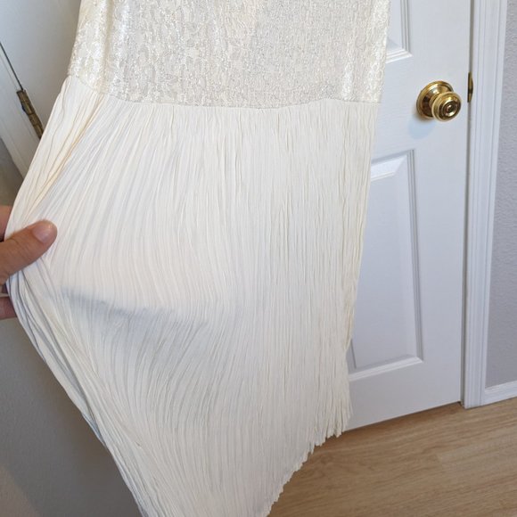 Roaring 20s Gatsby Drop Waist Dress! | L | Cream | Lace and Crystal Pleats | EVC - Picture 6 of 7